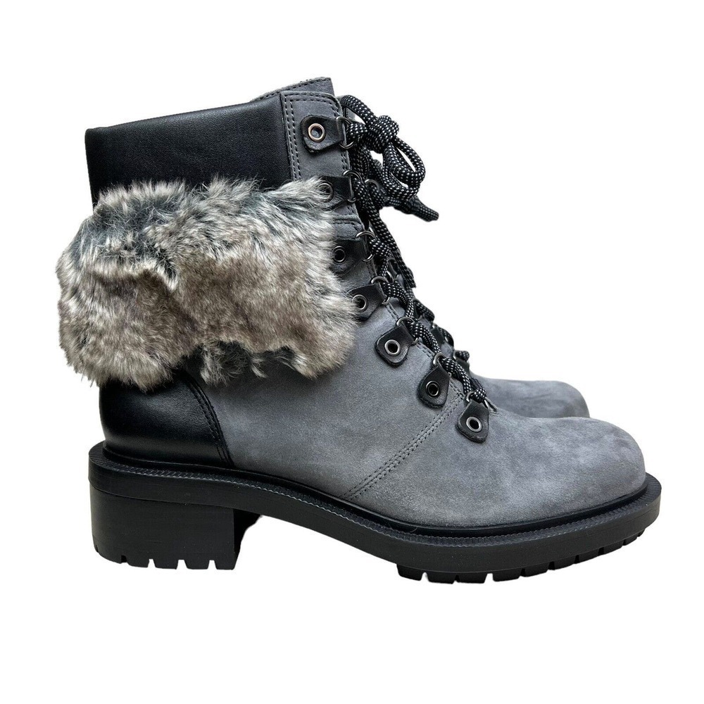 Botkier Madigan Boots Waterproof Leather Faux Fur Trim Slate Gray Women‎ Sz 8M